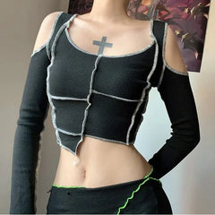 Gothic Dark Patchwork Crop Top