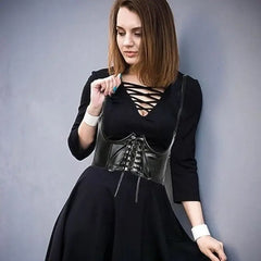 Gothic Dark PU Leather Corset Crop Top Sleeveless Black