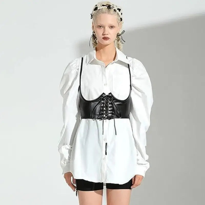 Gothic Dark PU Leather Corset Crop Top Sleeveless Black