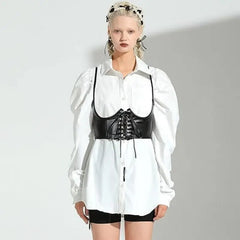 Gothic Dark PU Leather Corset Crop Top Sleeveless Black