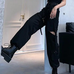 Gothic Detachable Hollow Out Cargo Pants