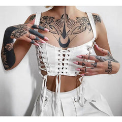 Gothic Grunge White Crop Tops for Everyday Wear