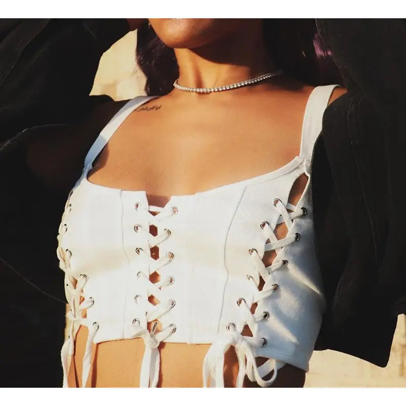 Gothic Grunge White Crop Tops for Everyday Wear
