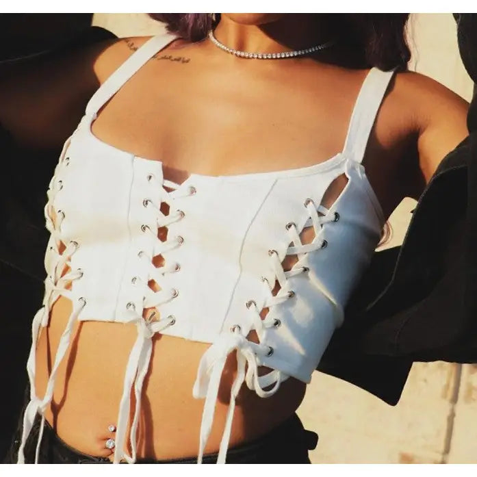 Gothic Grunge White Crop Tops for Everyday Wear