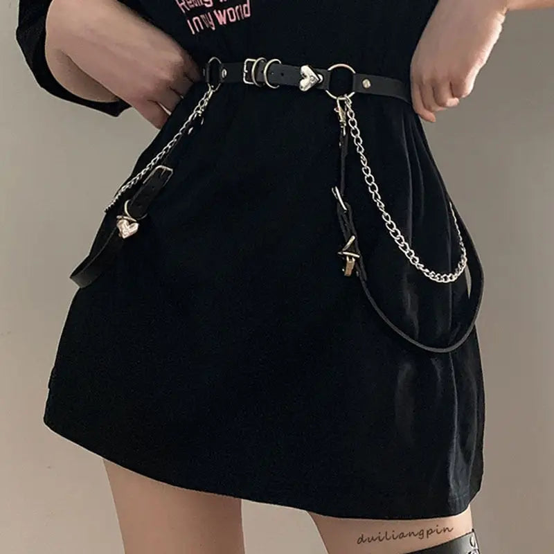 Gothic Heart PU Leather Harness Belt Chain