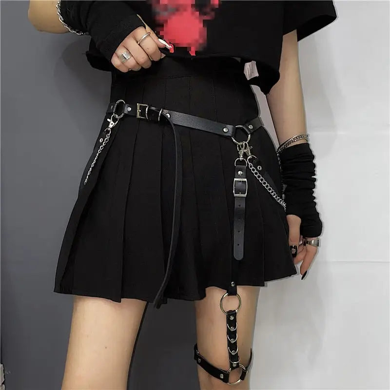 Gothic Heart PU Leather Harness Belt with Chain