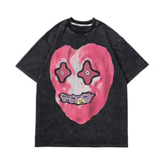 Gothic Heart Red Waves Washed T-shirt - Black / S - T-Shirt