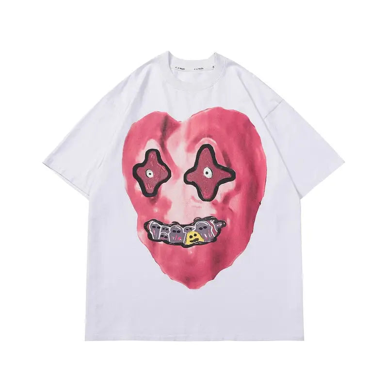 Gothic Heart Red Waves Washed T-shirt - White / S - T-Shirt