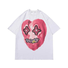 Gothic Heart Red Waves Washed T-shirt - White / S - T-Shirt