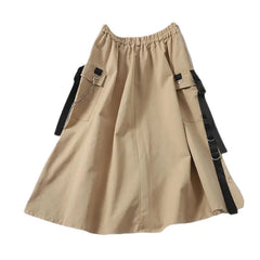 Gothic High Waist Cargo A Line Midi Skirt Khaki / S