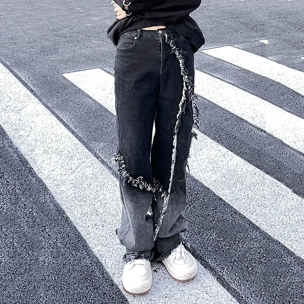 Gothic High Waist Wide Leg Cotton Denim Pants