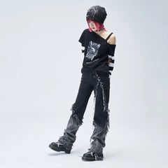 Gothic High Waist Wide Leg Cotton Denim Pants