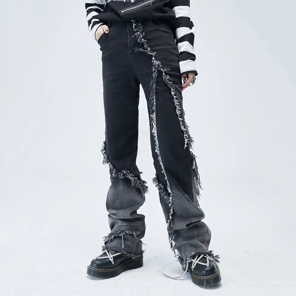 Gothic High Waist Wide Leg Cotton Denim Pants Black / S