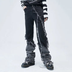 Gothic High Waist Wide Leg Cotton Denim Pants Black / S