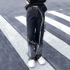 Gothic High Waist Wide Leg Pants with Rim