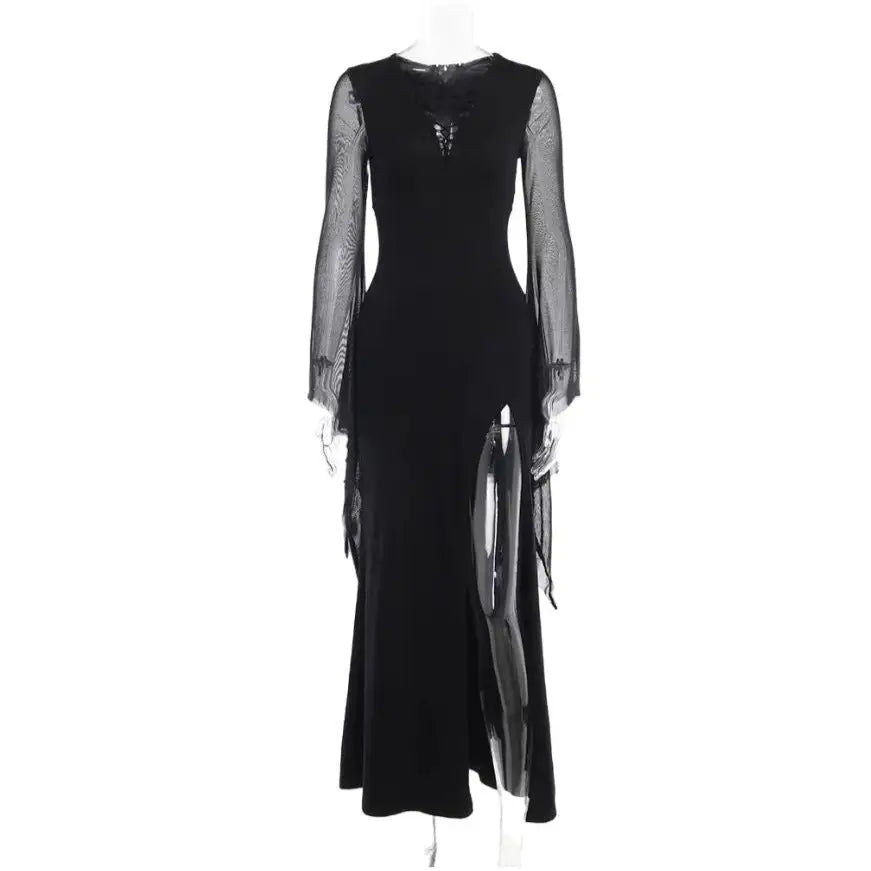 Gothic Hollow Mesh Midi Dress