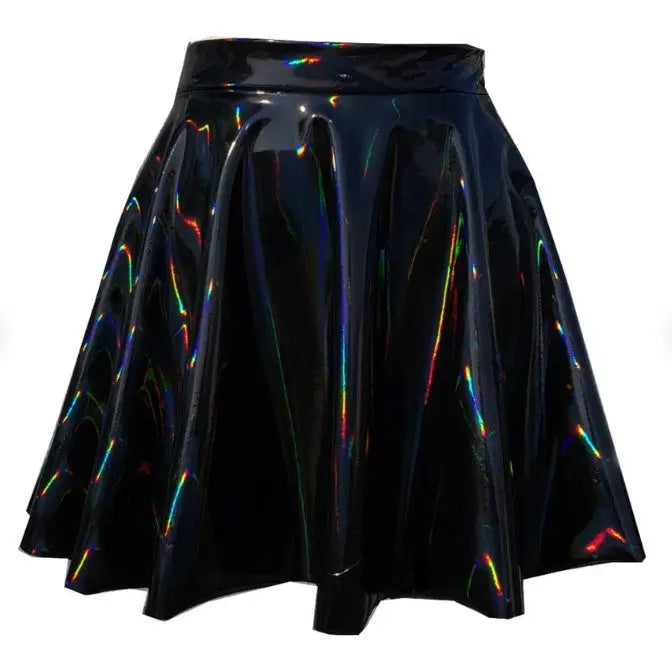 Gothic Holographic Rainbow PVC Vinyl Rave Skirt