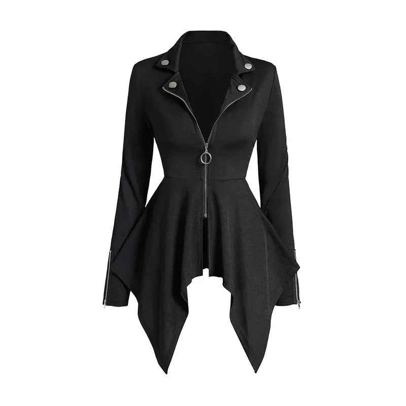 Gothic Hooded Lace Up Zipper Long Sleeve Trench Over Coat