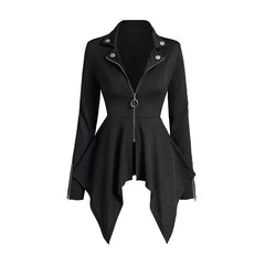 Gothic Hooded Lace Up Zipper Long Sleeve Trench Over Coat