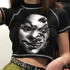 Gothic Human Face Sketch Crop Top