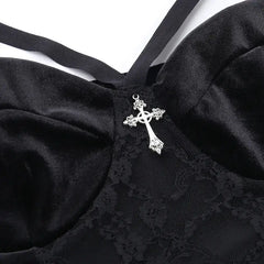 Gothic Lace Hollow Cross Detail Crop Top