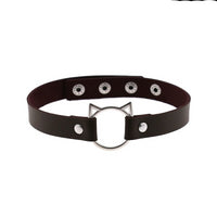 Thumbnail for Gothic Lock Hollow Cat Spike Collar - Dark Brown / One Size