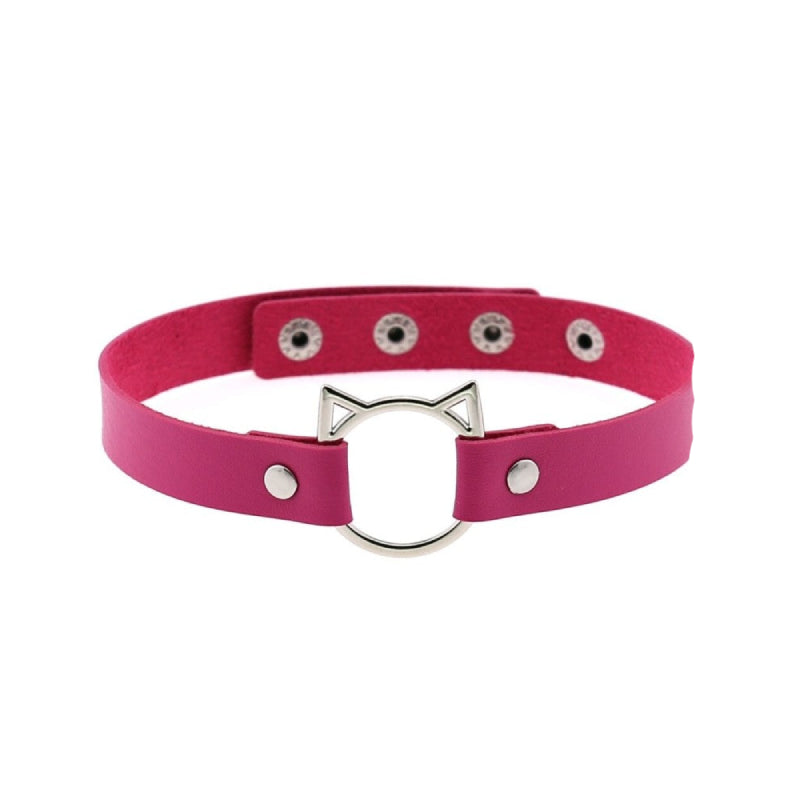 Gothic Lock Hollow Cat Spike Collar - Fucsia / One Size