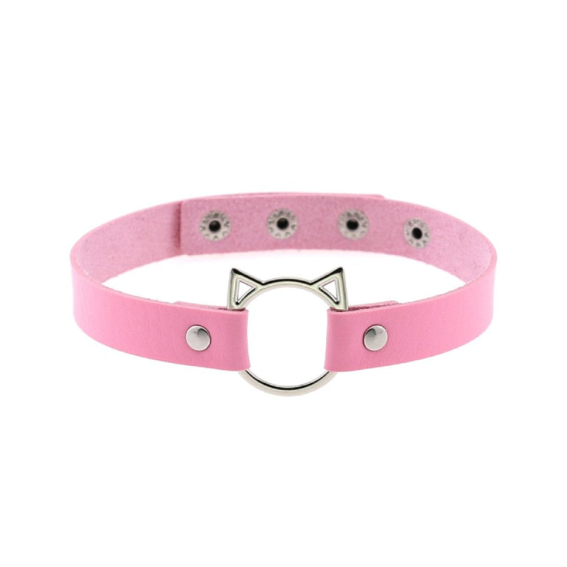 Gothic Lock Hollow Cat Spike Collar - Pink / One Size