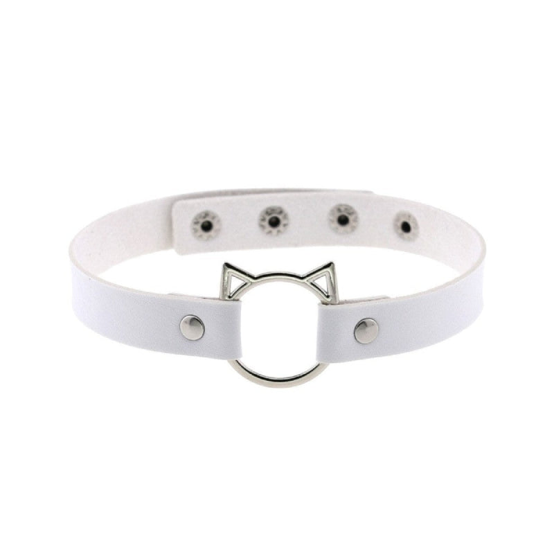 Gothic Lock Hollow Cat Spike Collar - White / One Size