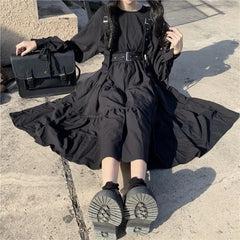 Gothic Long Sleeve A Line Dress for Teens and Petite Women