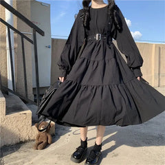 Gothic Long Sleeve A Line Dress for Teens and Petite Women