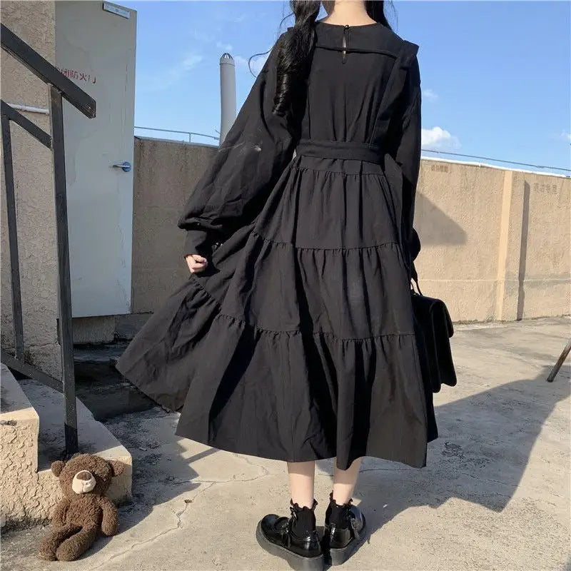 Gothic Long Sleeve A Line Dress for Teens and Petite Women
