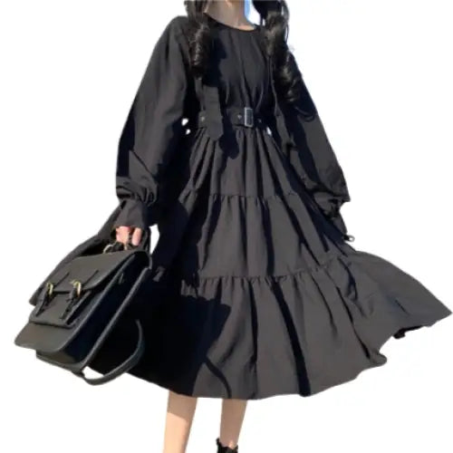 Gothic Long Sleeve A Line Dress for Teens and Petite Women