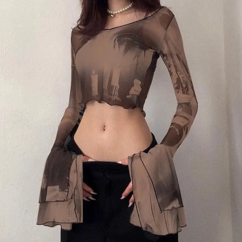 Gothic Long Sleeve Crop Top