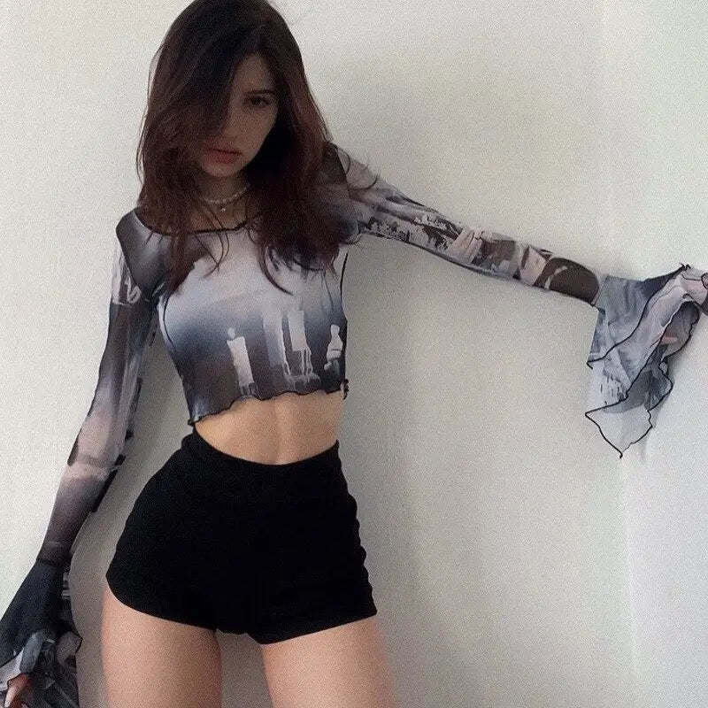 Gothic Long Sleeve Crop Top