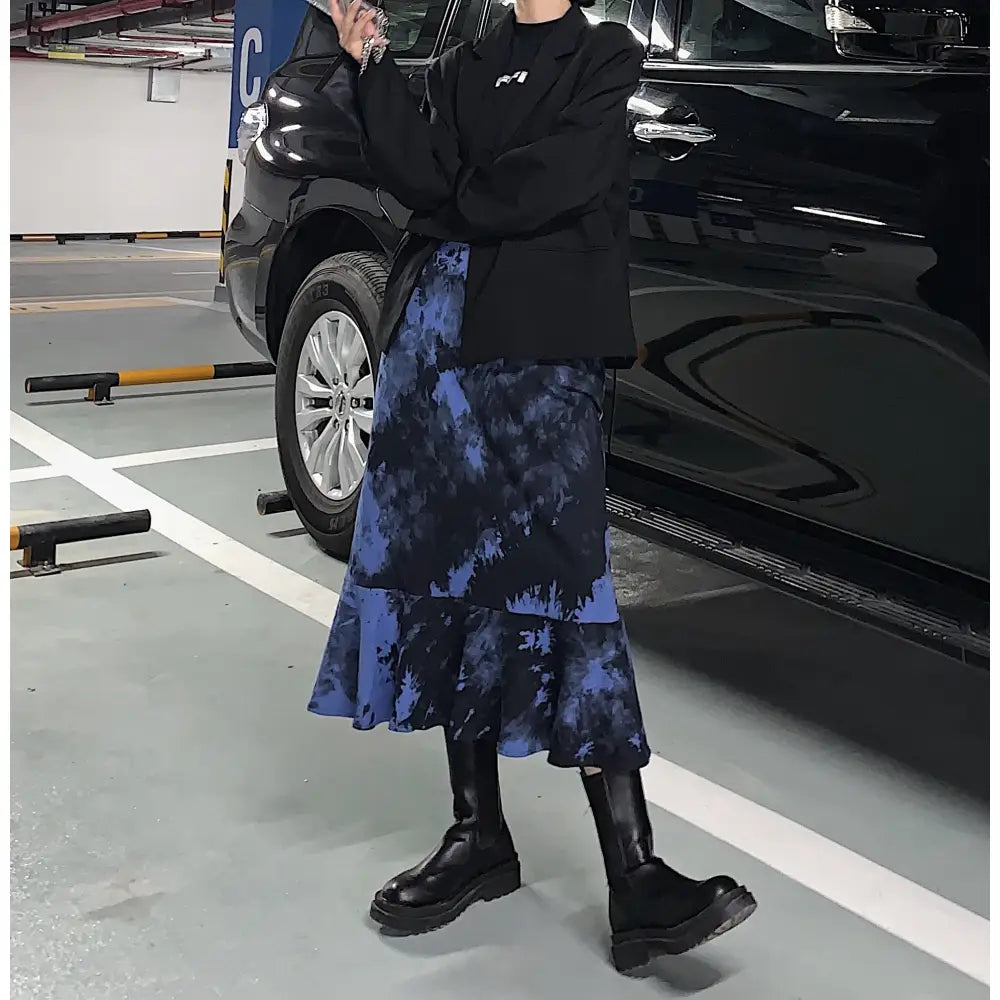 Gothic Loose Tie Dye Skirt Cotton Polyester A Line Long