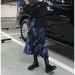 Gothic Loose Tie Dye Skirt Cotton Polyester A Line Long