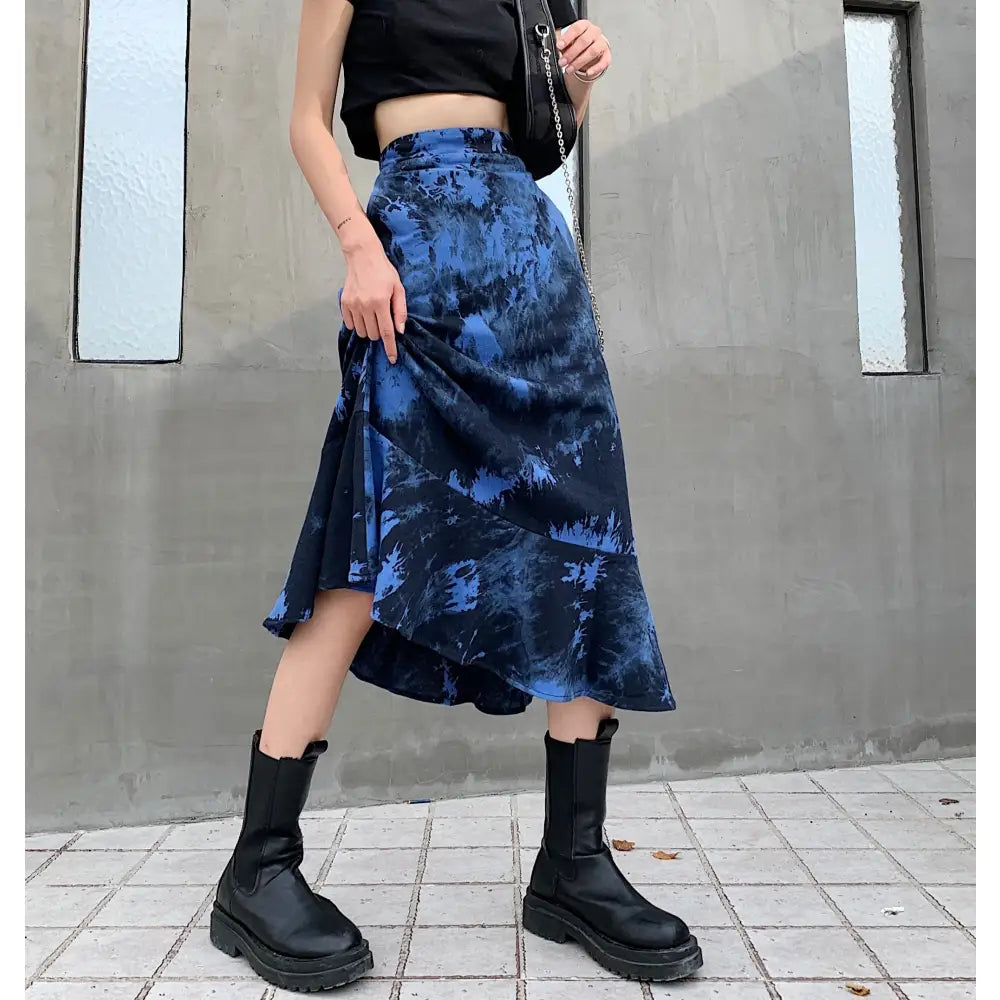 Gothic Loose Tie Dye Skirt Cotton Polyester A Line