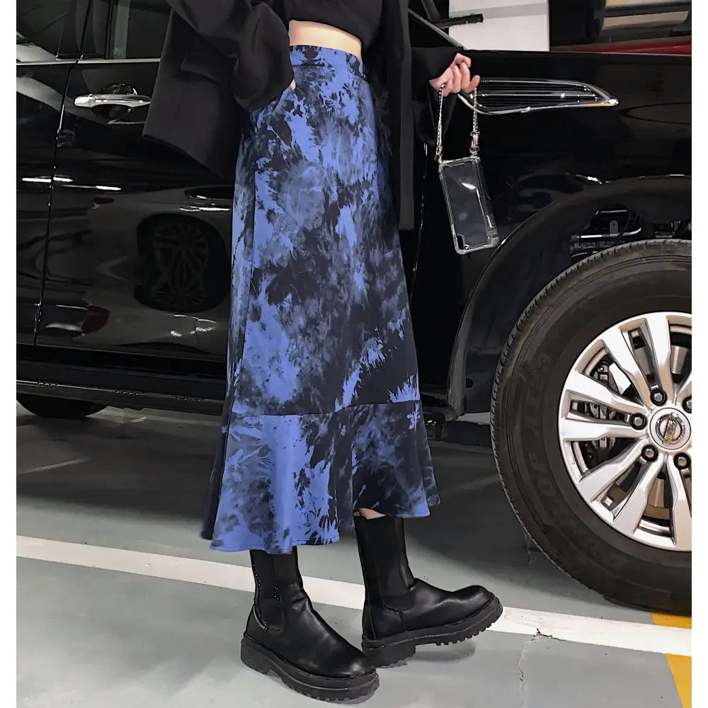 Gothic Loose Tie Dye Skirt Cotton Polyester A Line