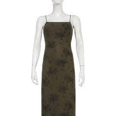 Gothic Mesh Long Dress with Flower Dark Print