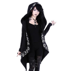 Gothic Moon Phases Coat Hooded - Black / S - Jackets