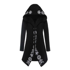 Gothic Moon Phases Coat with Oversized Hood