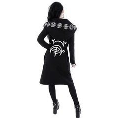 Gothic Moon Phases Coat with Oversized Hood