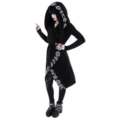 Gothic Moon Phases Coat with Oversized Hood