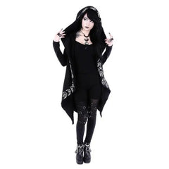 Gothic Moon Phases Coat with Oversized Hood