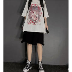 Gothic Oversize T Shirt Doll Hurt Black and White Style