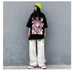 Gothic Oversize T Shirt Doll Hurt Black and White Style