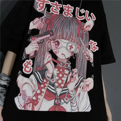 Gothic Oversize T Shirt Doll Hurt Black and White Style