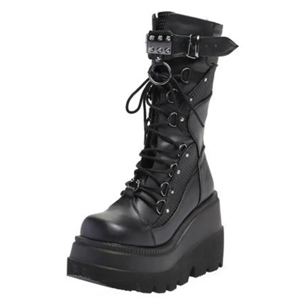 Gothic Platform Buckles Mid Calf Boots Euro Size C / 5