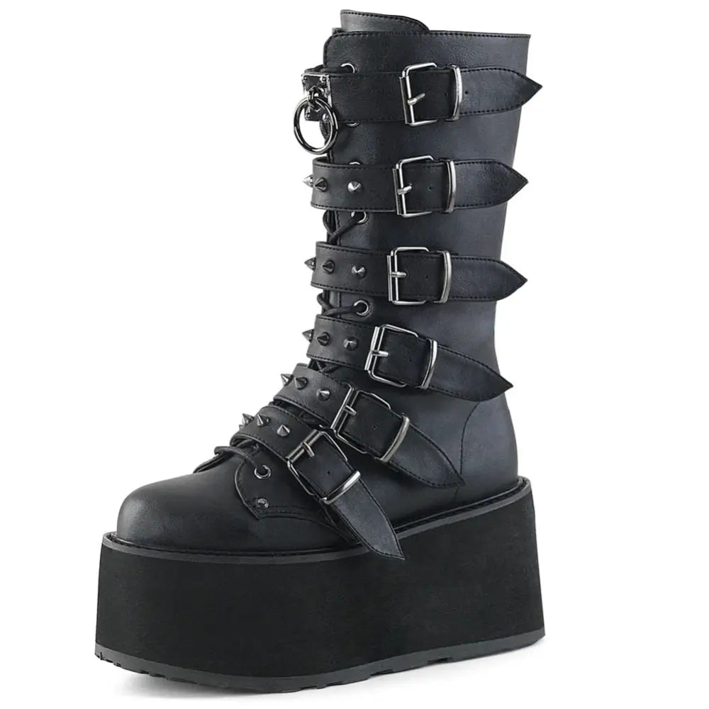 Gothic Platform Buckles Mid Calf Boots Euro Size D / 5